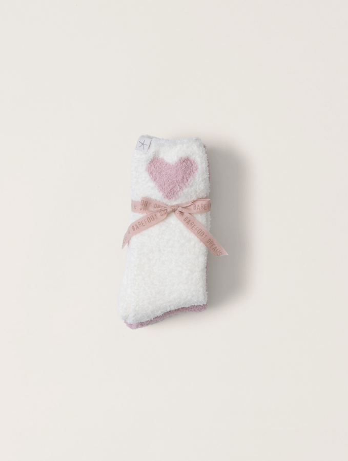 Barefoot Dreams Heart Sock Set Pink/Pearl Loungewear in at Wrapsody