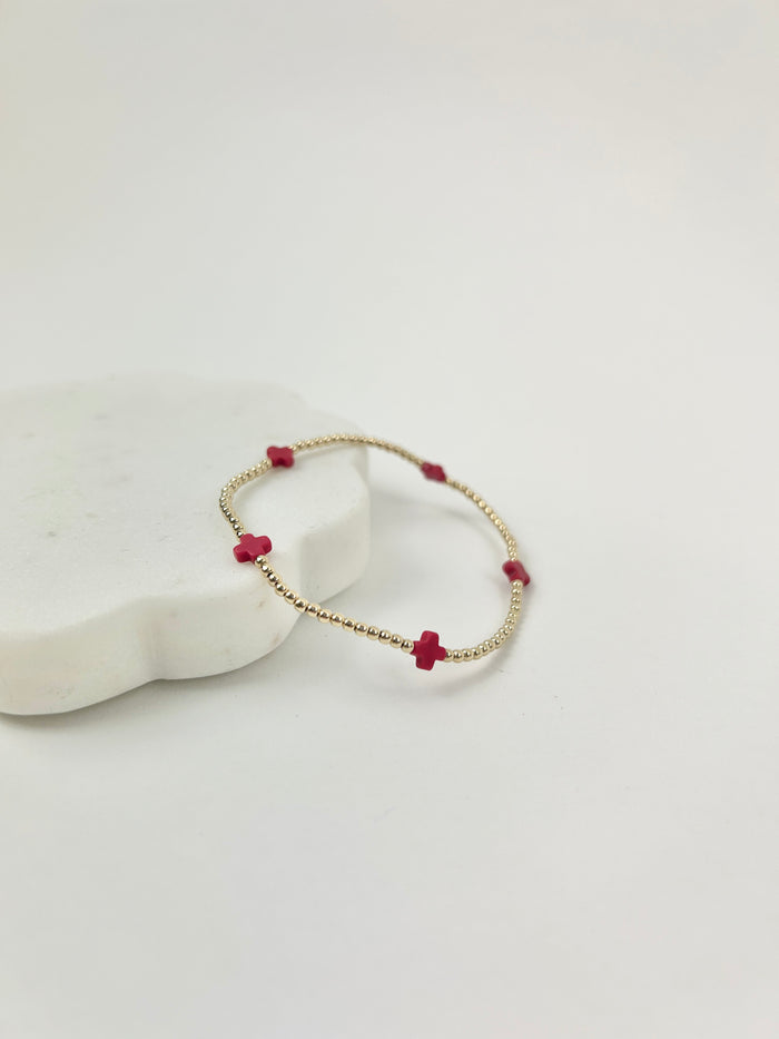 Enewton Small Signature Cross 2mm Bracelet - Red Bracelets in at Wrapsody