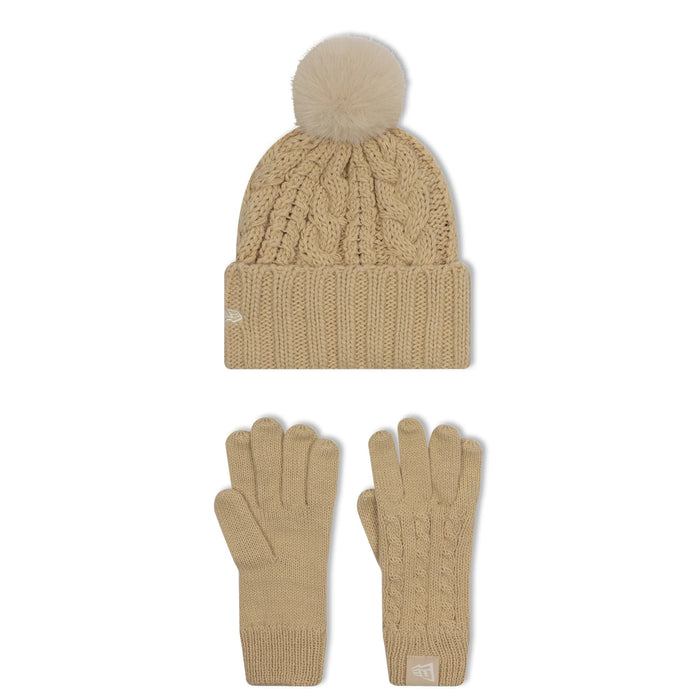 This is a New York Yankees Youth MLB Beige Beanie & Gloves Set 2