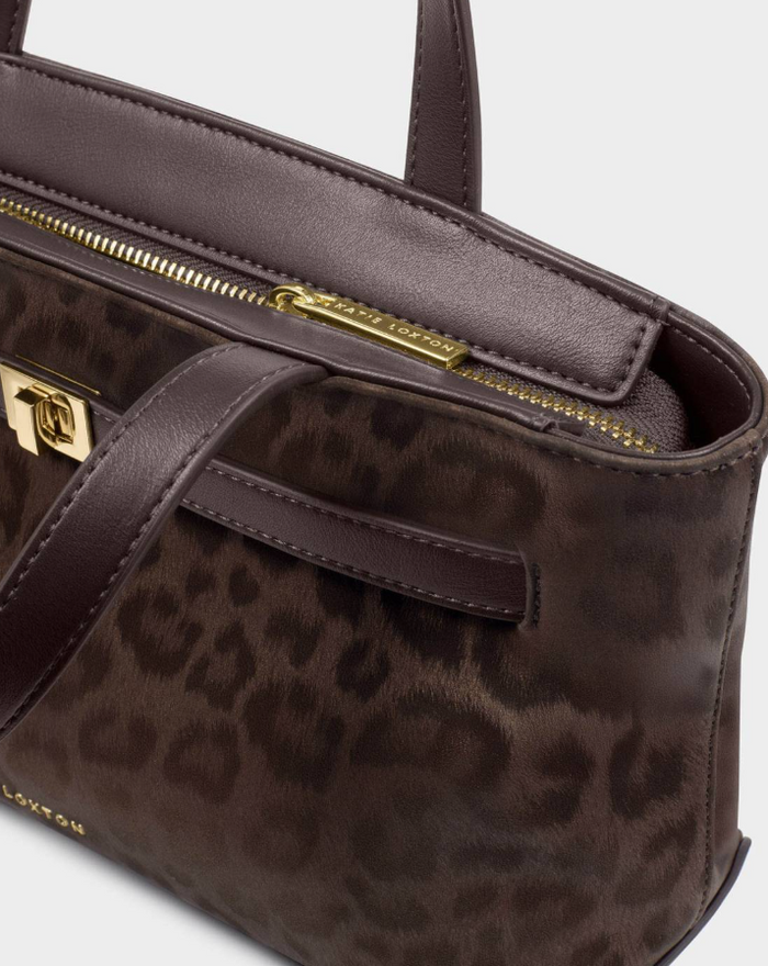 Orin Top Handle Crossbody Bag in Chocolate Leopard Handbags in at Wrapsody