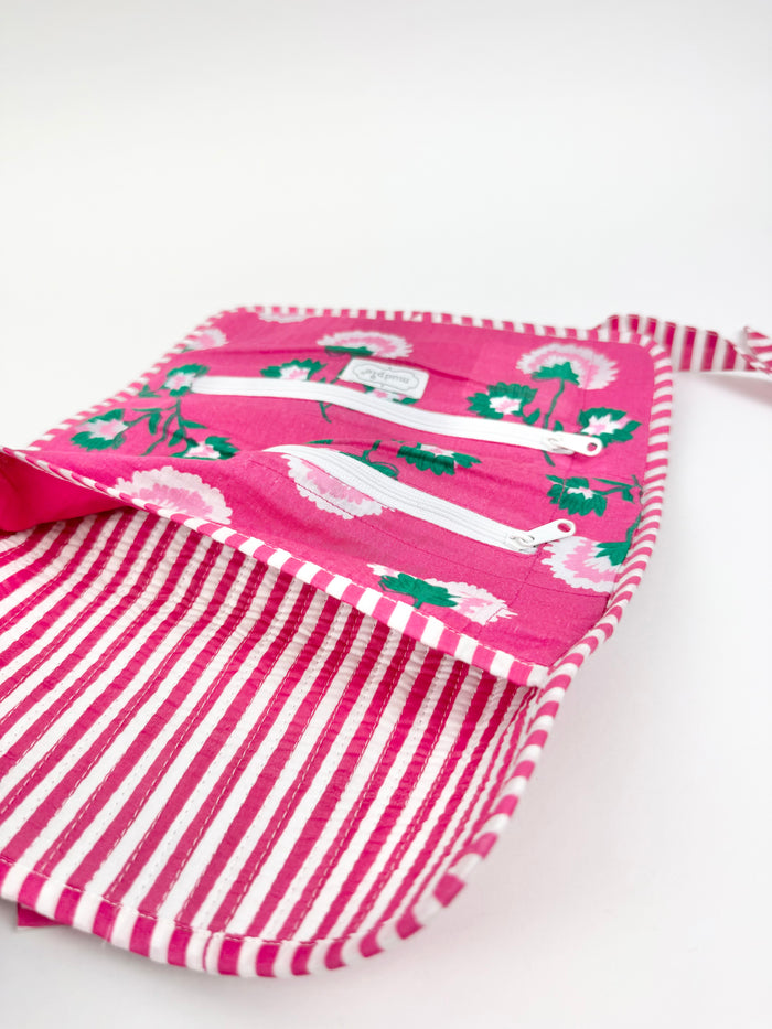 Pink Block Print Jewelry Roll Travel Accessories in at Wrapsody