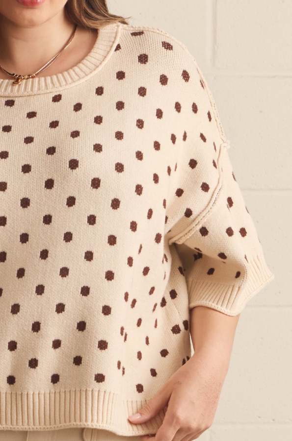 Polka Dot Ecru Sweater - Extended Size Sweaters in at Wrapsody