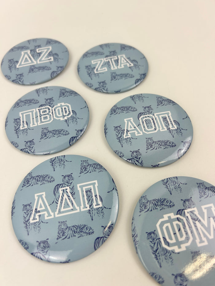 Sorority Blue Tiger Button Greek in at Wrapsody