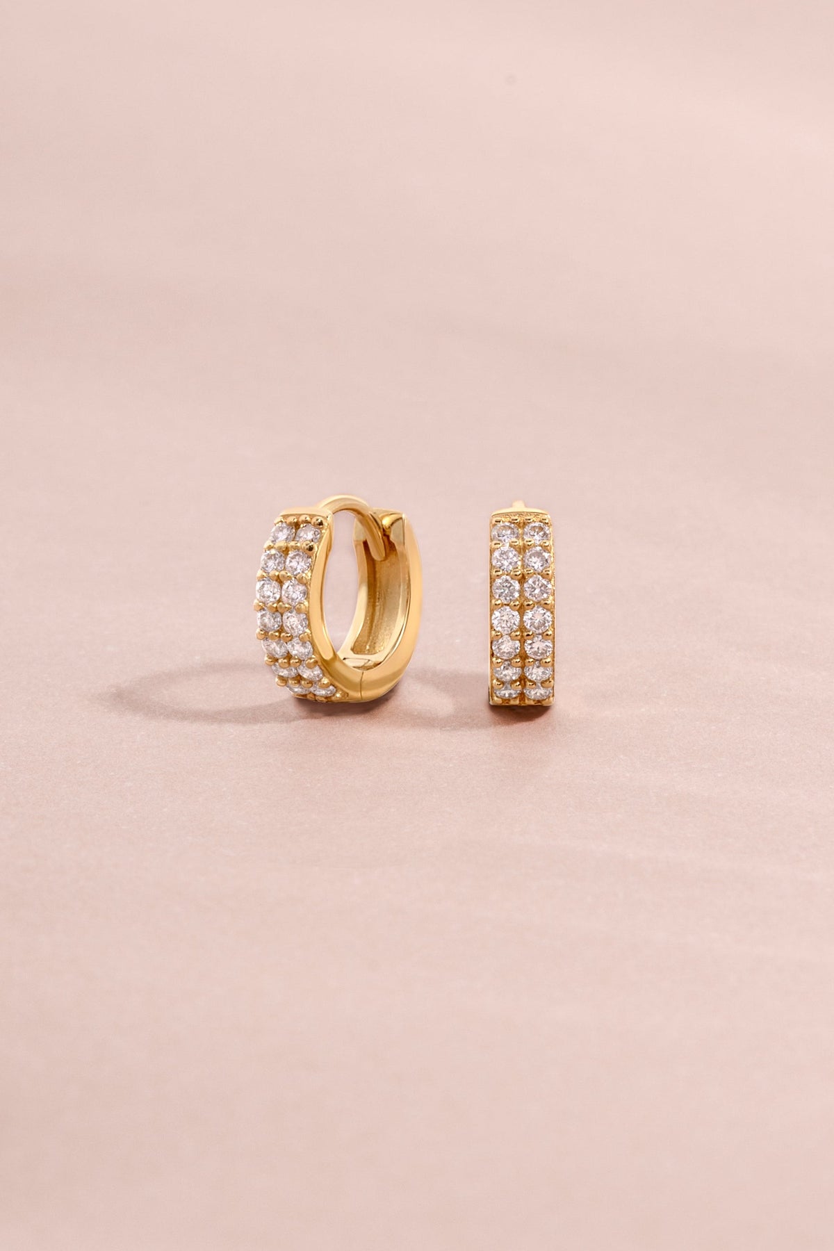 14K Solid Gold Two Row Lab Grown Diamond Huggies