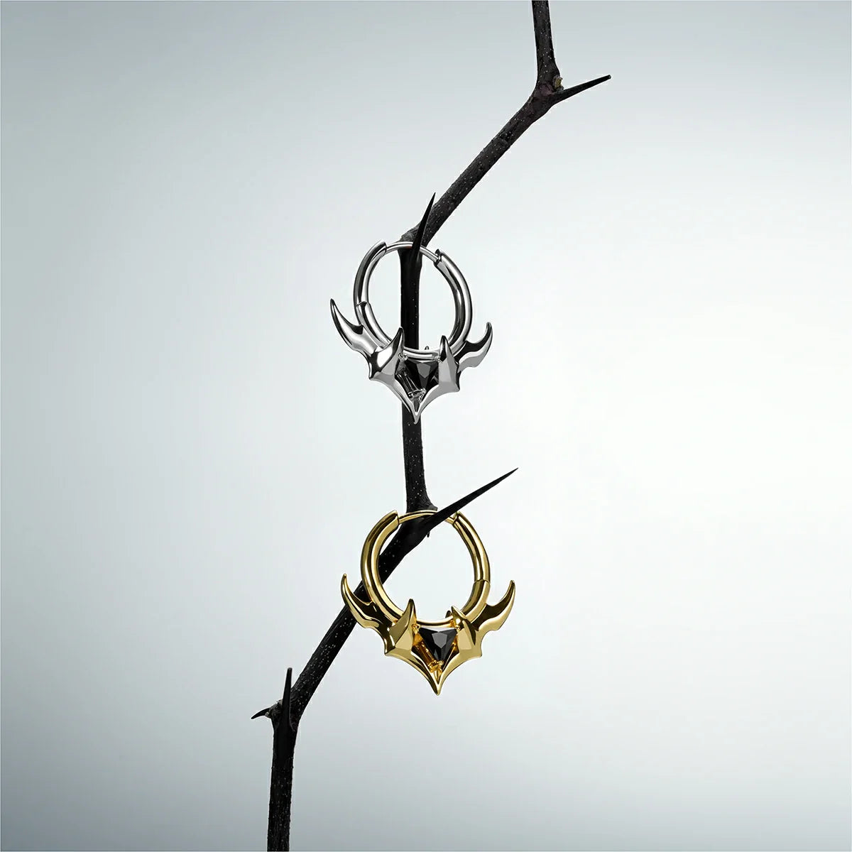TRIDENT CREST STONE HOOPS EARRINGS