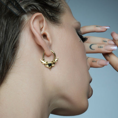 TRIDENT CREST STONE HOOPS EARRINGS