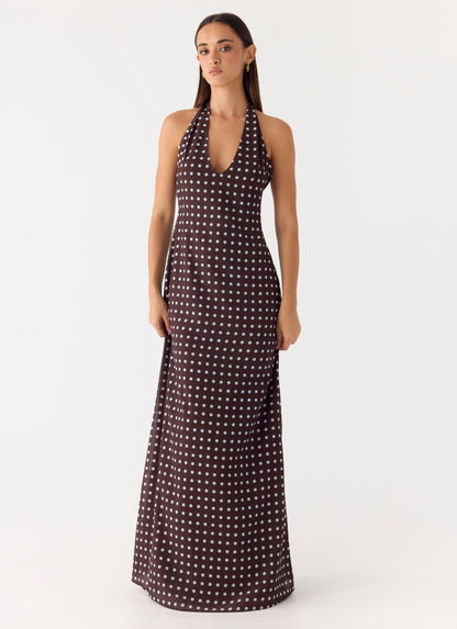 Float Away Maxi Dress - Chocolate Blue Dot