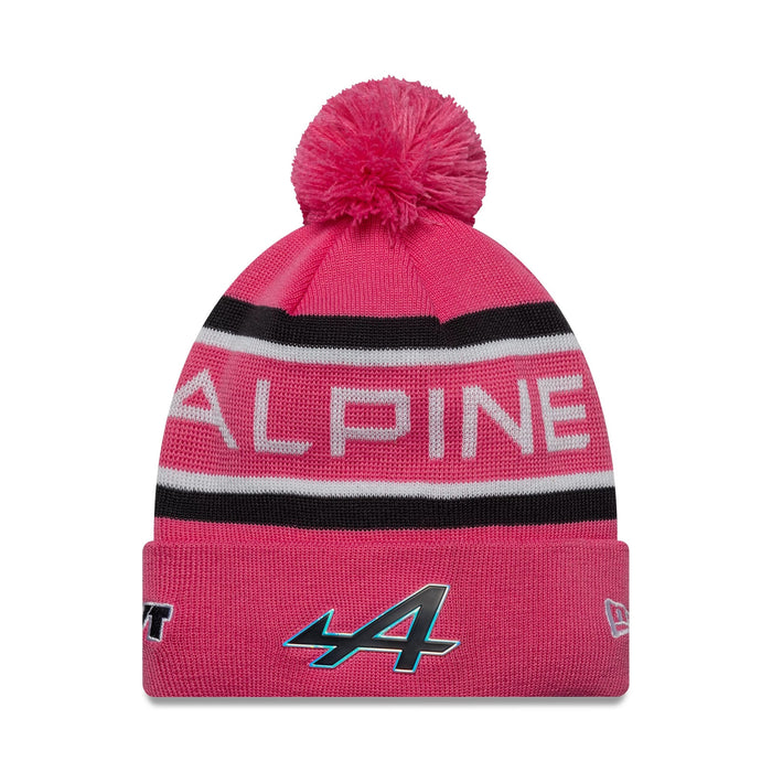 This is a Alpine Racing Youth Replica Jack Doohan Pink Cuff Knit Beanie Hat 1
