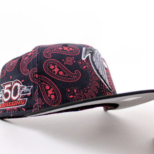 Atlanta Falcons 50th Anniversary New Era 59Fifty Fitted Hat (Red Paisley Black Gray Under Brim)