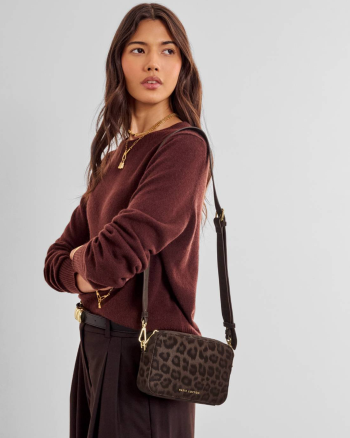 Avery Small Crossbody Bag in Chocolate Leopard Handbags in at Wrapsody