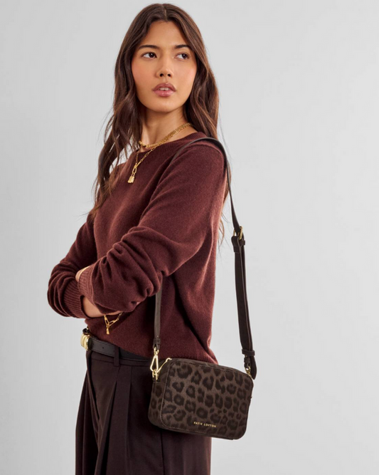 Avery Small Crossbody Bag in Chocolate Leopard Handbags in at Wrapsody