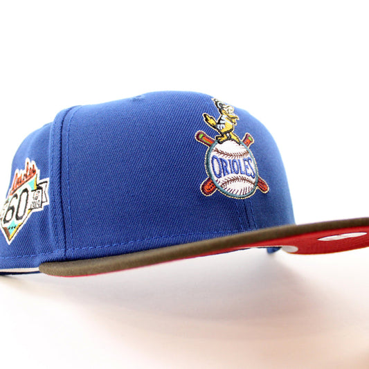 Baltimore Orioles 60th Anniversary 59Fifty New Era Fitted Hat (Glow in the Dark SONGBIRD BLUE WALNUT PINOT RED Under Brim)