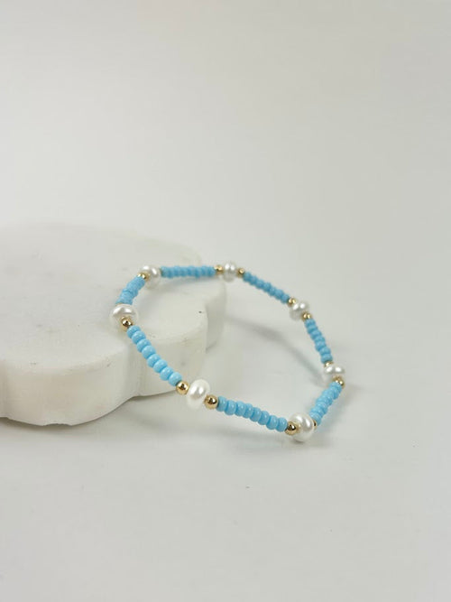 Beaded Blondes Pearl/Pastel Blue Bracelet Bracelets in at Wrapsody