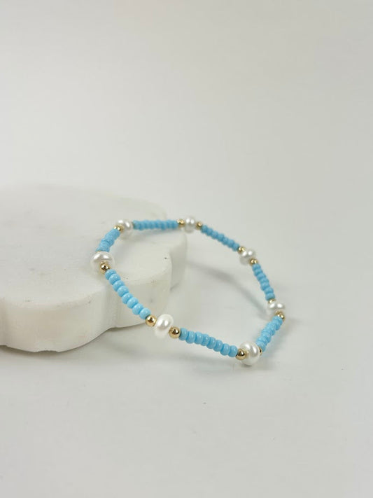 Beaded Blondes Pearl/Pastel Blue Bracelet Bracelets in at Wrapsody