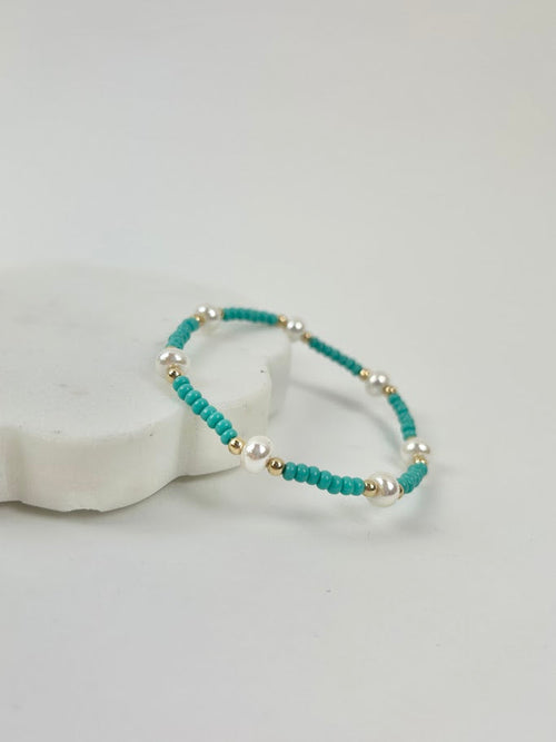 Beaded Blondes Pearl/Turquoise Bracelet Bracelets in at Wrapsody