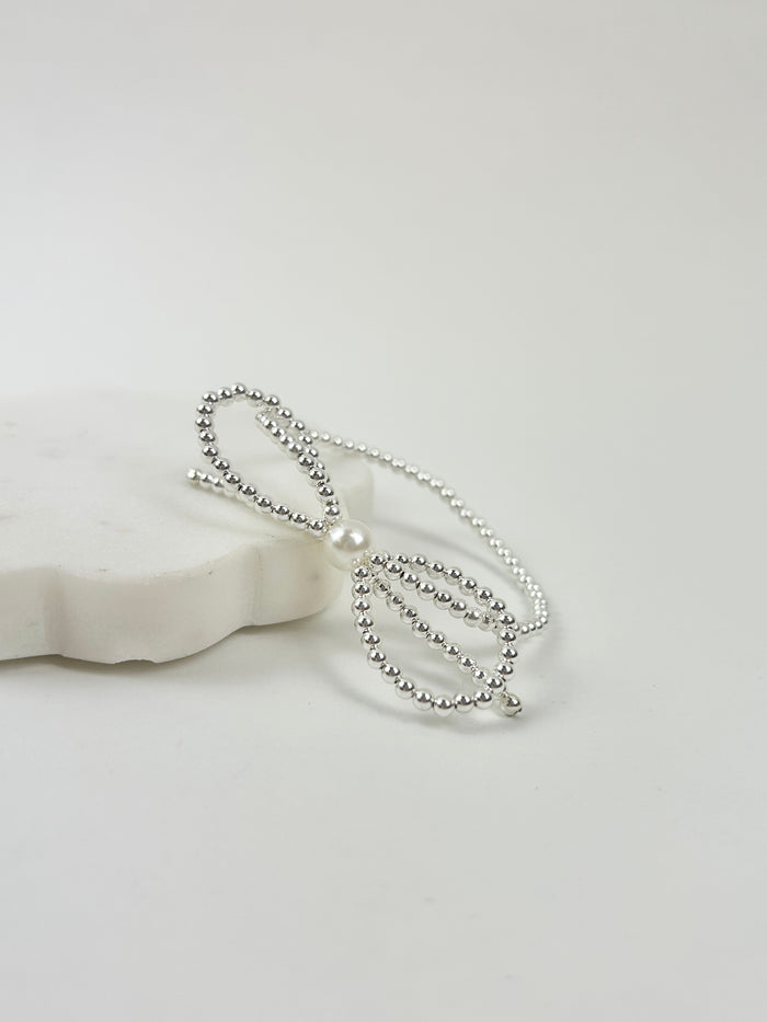 Beaded Blondes Silver Bow with Pearl Bracelet Bracelets in at Wrapsody