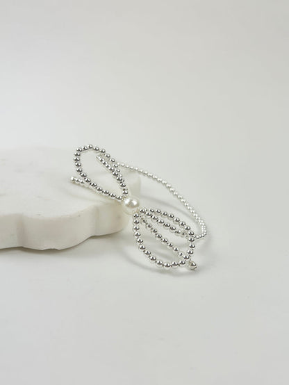 Beaded Blondes Silver Bow with Pearl Bracelet Bracelets in at Wrapsody
