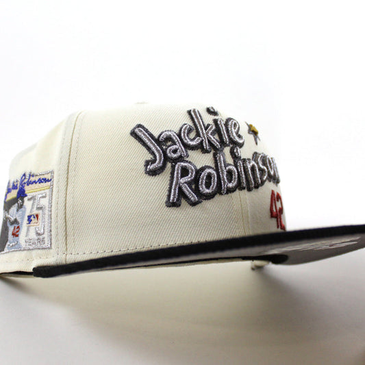 BROOKLYN DODGERS 75 JACKIE ROBINSON New Era 59Fifty Fitted Hat (Chrome White Black Gray Under Brim)