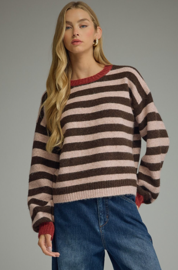 Brown and Red Striped Sweater Sweaters in S at Wrapsody