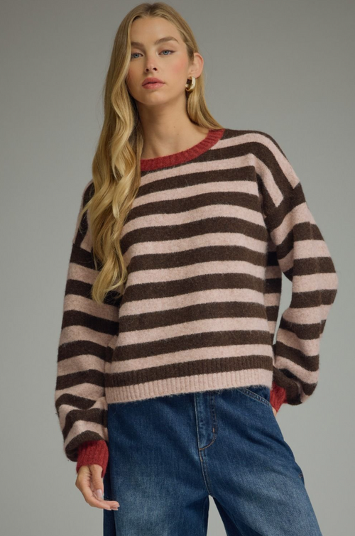 Brown and Red Striped Sweater Sweaters in S at Wrapsody