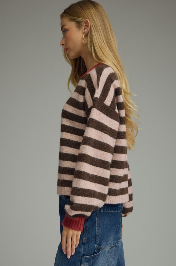 Brown and Red Striped Sweater Sweaters in at Wrapsody