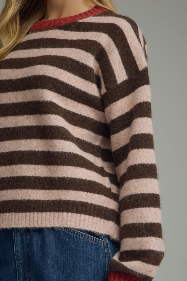Brown and Red Striped Sweater Sweaters in at Wrapsody