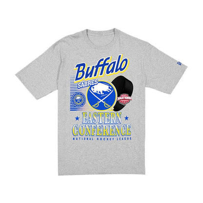 The Male model is wearing Buffalo Sabres NHL Sport Classic Grey T-Shirt 6