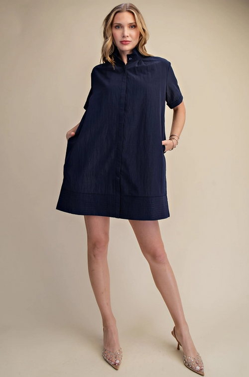 Button-Up Navy Mini Dress Dresses in S at Wrapsody