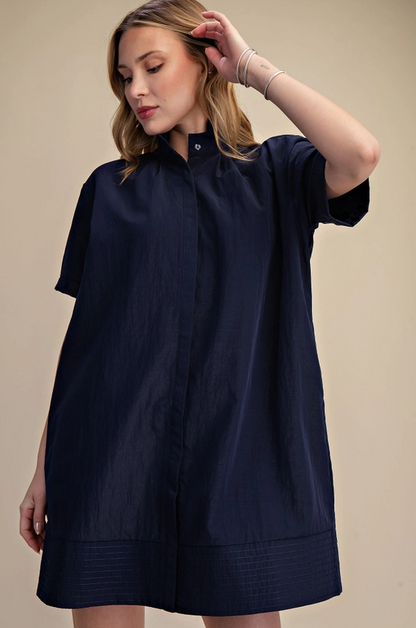 Button-Up Navy Mini Dress Dresses in at Wrapsody