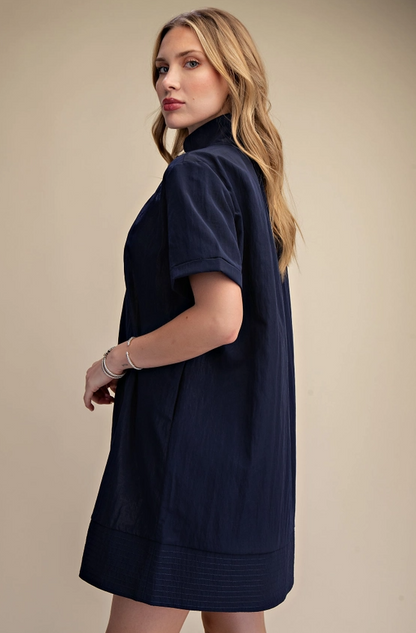 Button-Up Navy Mini Dress Dresses in at Wrapsody