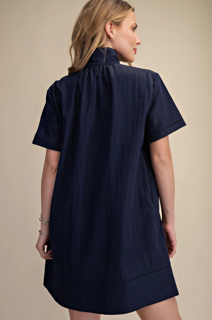 Button-Up Navy Mini Dress Dresses in at Wrapsody