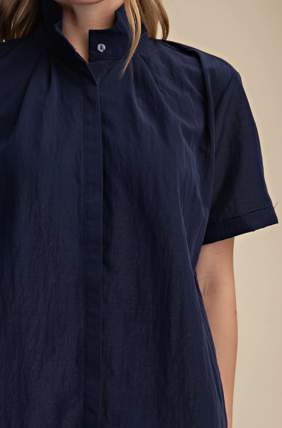 Button-Up Navy Mini Dress Dresses in at Wrapsody