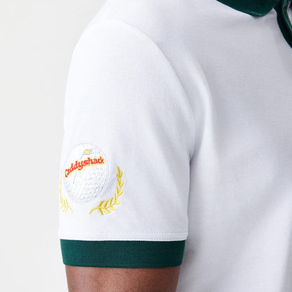 The Male model is wearing Caddyshack BushWood White Polo T-Shirt 5