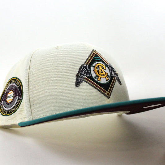 California Angels 67All Star Game New Era 59Fifty Fitted Hat (Glow in the Dark Chrome North West Green Maroon UNDER BRIM)
