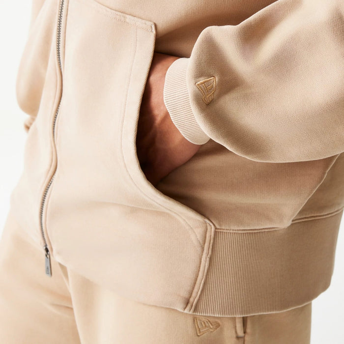 The Male model is wearing Chicago Bulls NBA Washed Beige Full Zip Hoodie 5