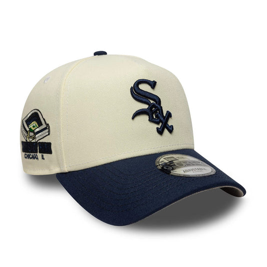 This is a Chicago White Sox MLB Chrome Blue Contrast Cream 9FORTY A-Frame Adjustable Cap 1