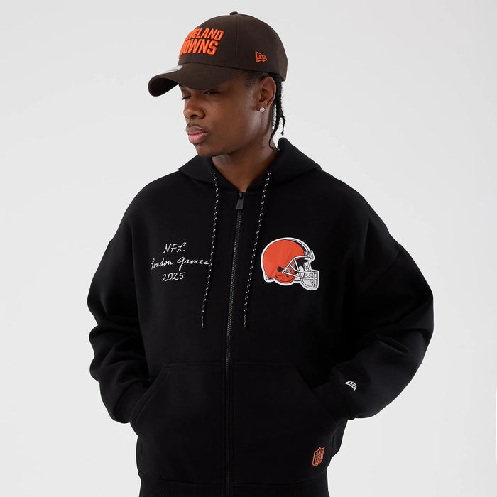 The Male model is wearing Cleveland Browns NFL International Series Games Black Full Zip Hoodie 7