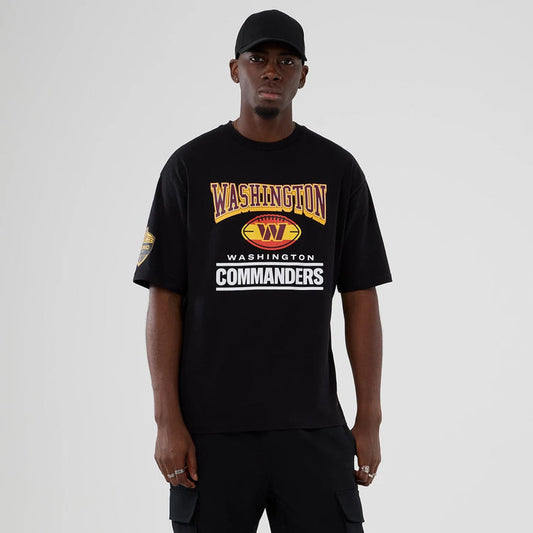 The Male model is wearing Washington Commanders Script NFL International Series Games 2025 Black Oversized T-Shirt 1