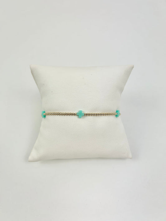 Enewton Small Signature Cross 2mm Bracelet - Mint Bracelets in at Wrapsody