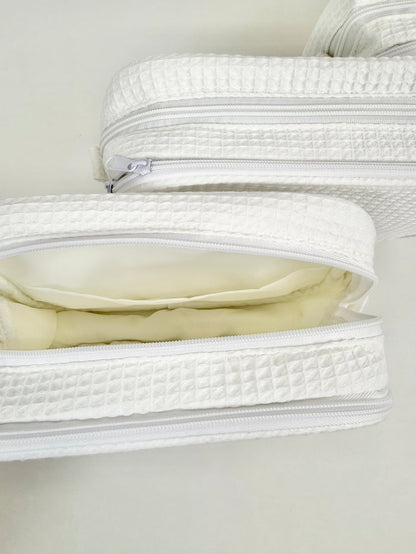 Fairfax Blue Initial Waffle Knit Cosmetic Bag Travel Accessories in at Wrapsody