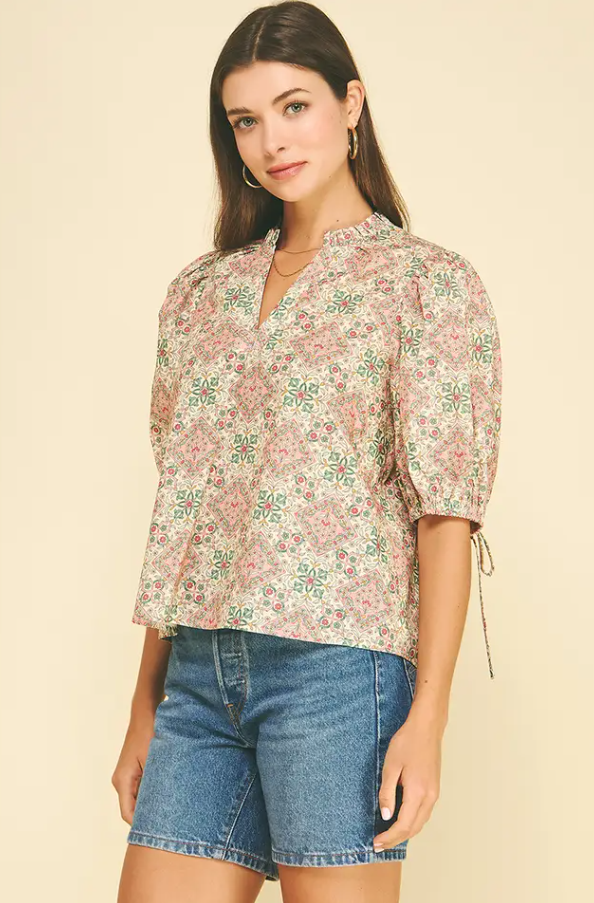 Floral Tiles Cream Blouse Tops in at Wrapsody