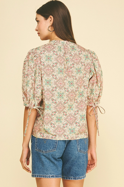 Floral Tiles Cream Blouse Tops in at Wrapsody
