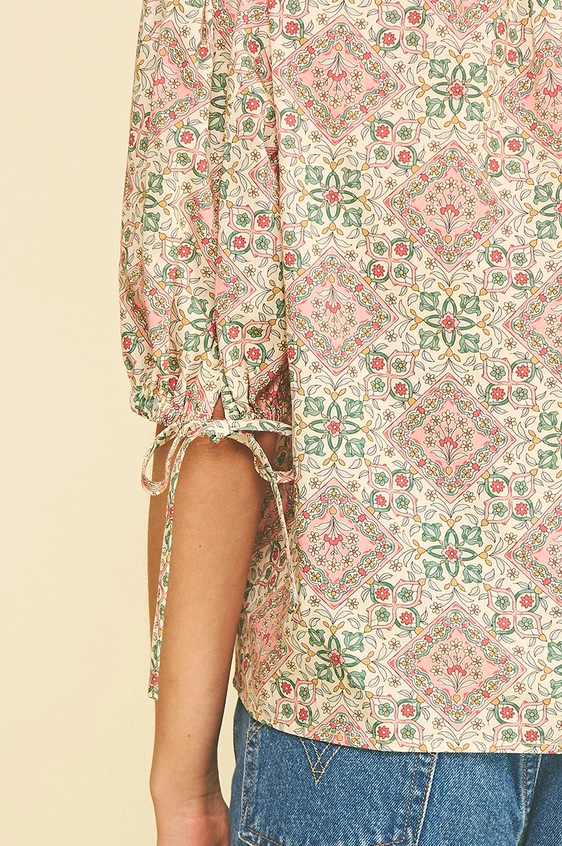 Floral Tiles Cream Blouse Tops in at Wrapsody