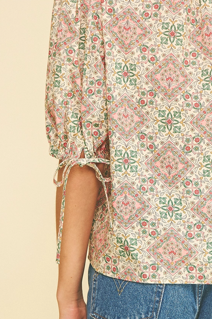 Floral Tiles Cream Blouse Tops in at Wrapsody