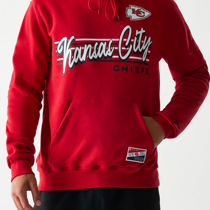 The Male model is wearing Kansas City Chiefs NFL Throwback Red Pullover Hoodie 3