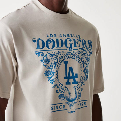 The Male model is wearing LA Dodgers MLB Floral Graphic Cream Oversized T-Shirt 3