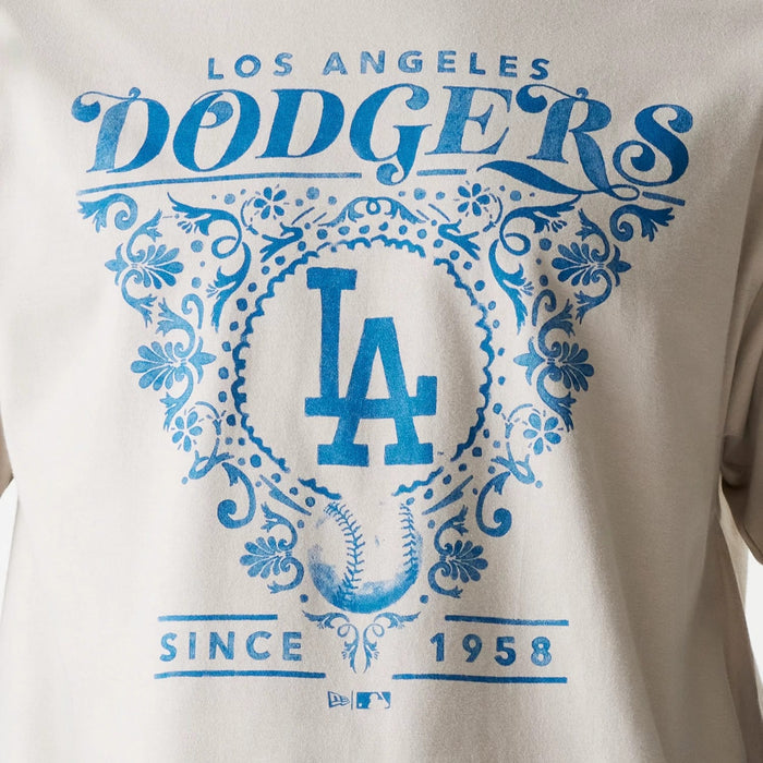 The Male model is wearing LA Dodgers MLB Floral Graphic Cream Oversized T-Shirt 4