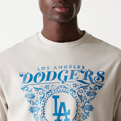 The Male model is wearing LA Dodgers MLB Floral Graphic Cream Oversized T-Shirt 6