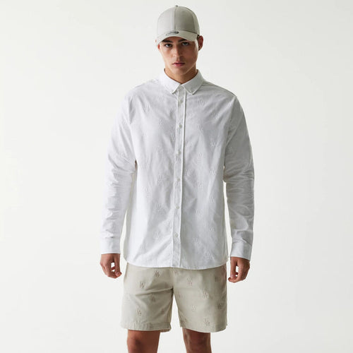 The Male model is wearing LA Dodgers MLB Monogram White Long Sleeve Shirt 1