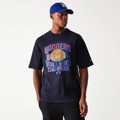 The Male model is wearing LA Dodgers MLB World Series Navy Oversized T-Shirt 3